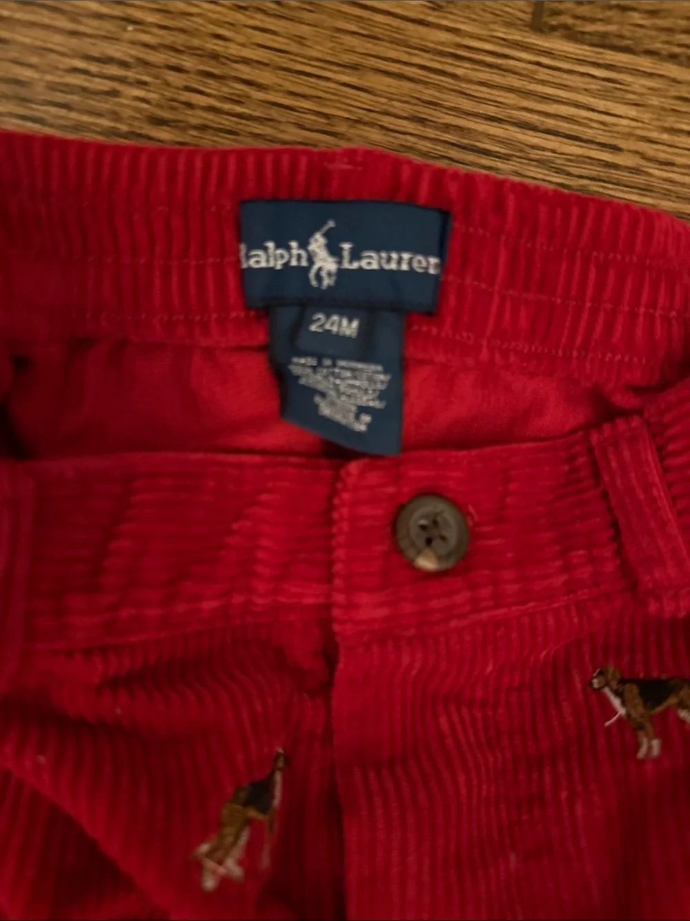 Ralph Lauren Red Corduroy Pants with Puppy Embroidery